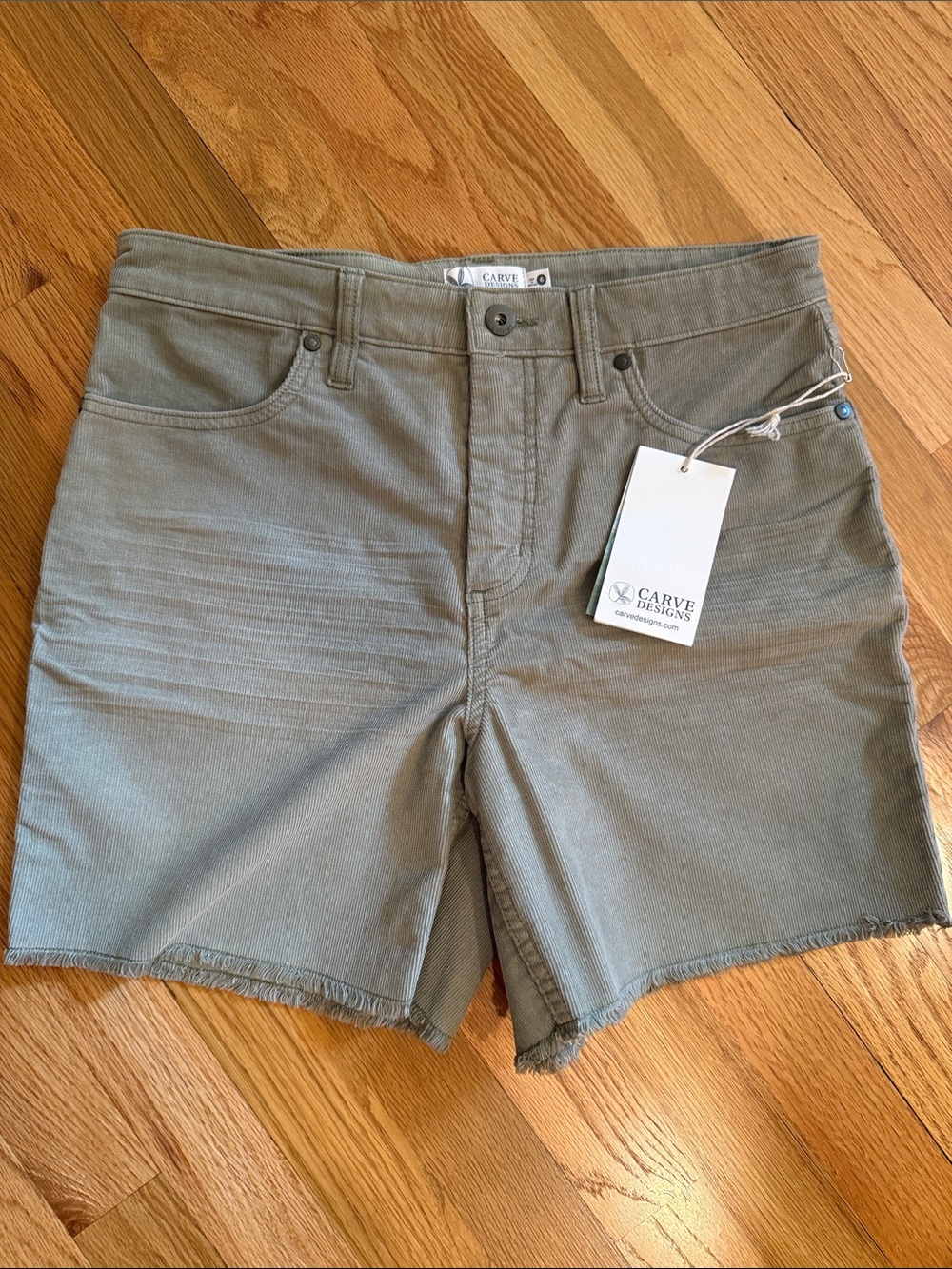 Carve Designs Olive Green Women's Cord Shorts with Frayed Hem